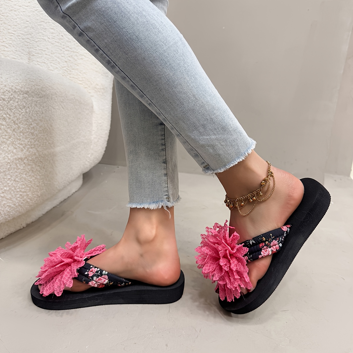 womens plus size summer slippers fashion korean style large Temu