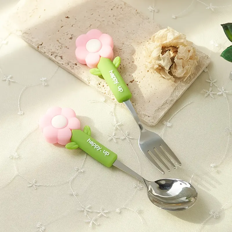 4pcs flower silicone handle fork and spoon set stainless steel tableware suitable for kitchen restaurant hotel carrying party travel camping Product details 9