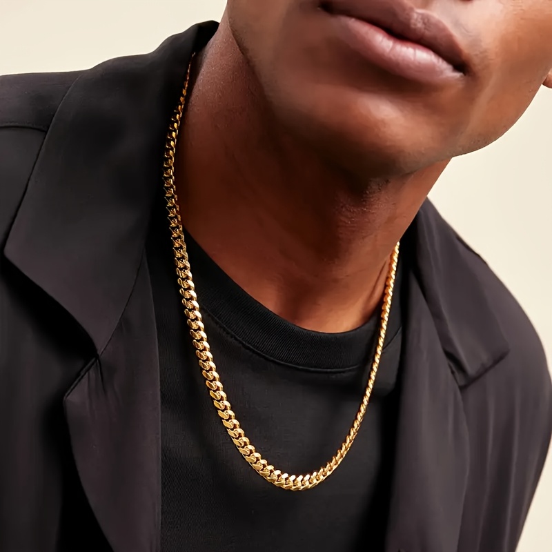 TEMU Golden Cuban Necklace For - Waterproof Titanium Steel Chain, Hip-hop Fashion Trend Jewelry, Perfect Gift For Special Occasions Such As Father's Day, Birthdays, , Etc