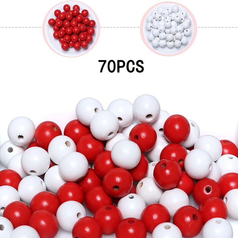 TEMU 70pcs Assorted Wreath Wooden Beads, 16mm White And Red Wooden Loose Beads For Craft Making, Colorful Farmhouse Wooden Beads For Home Decor Diy