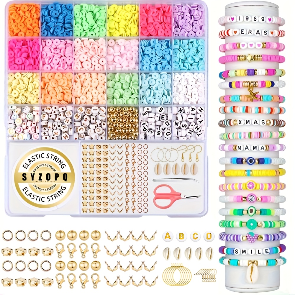 Image of 3520-9700pcs Clay Beads Bracelet Making Kit 6mm Polymer Clay Beads For Jewelry Making, Friendship Bracelet Heishi Beads With Letter Beads Gift For Adults