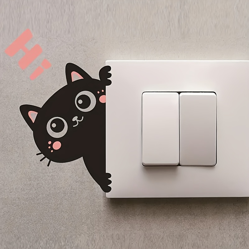 Cute Black Cat Wall Switch Sticker, Removable Vinyl Decal
