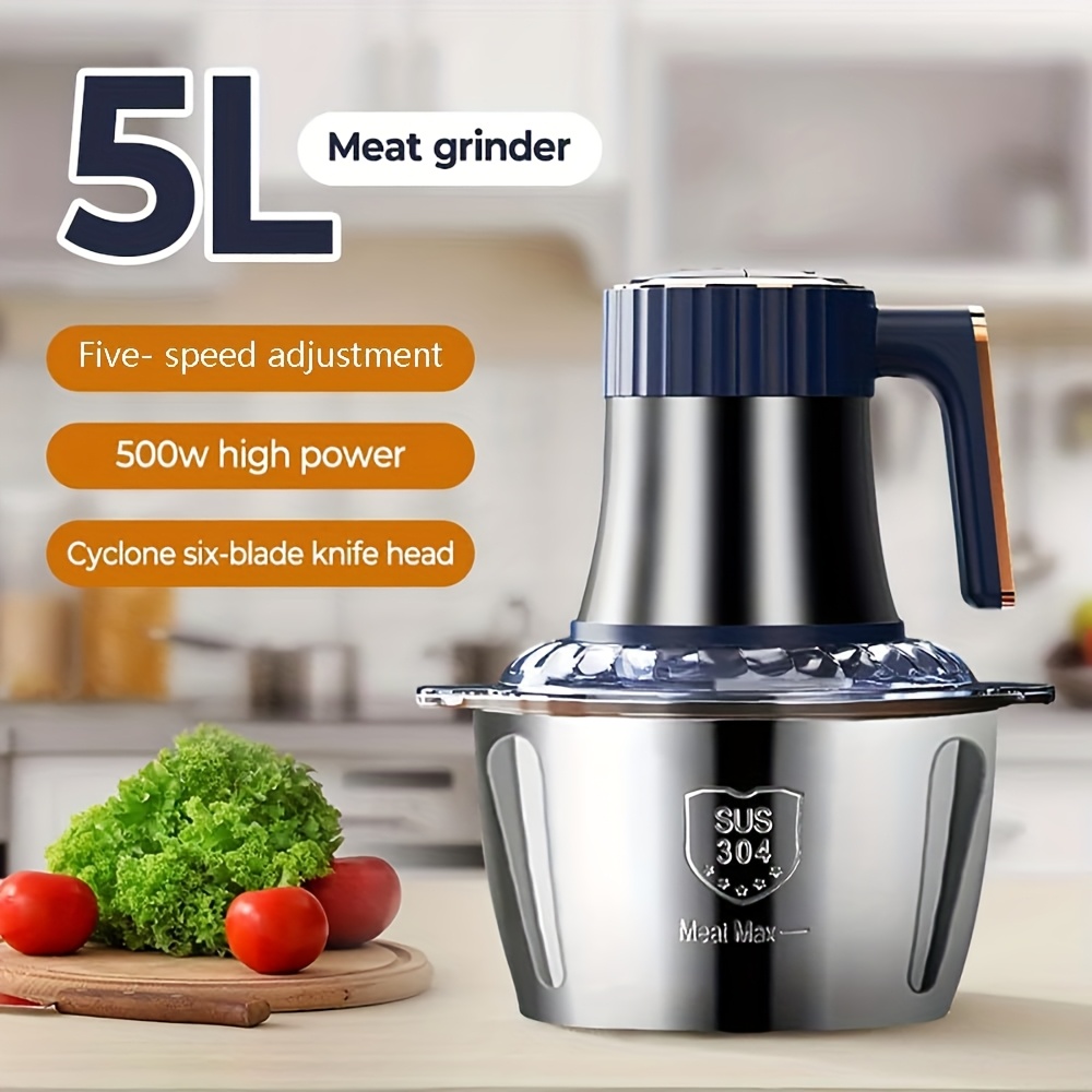 TEMU [large Capacity Quick] 5l Electric Meat Grinder, Stainless Steel For Dough Machine, 500w Machine, 5-speed Mode, Electric Vegetable Chopper,