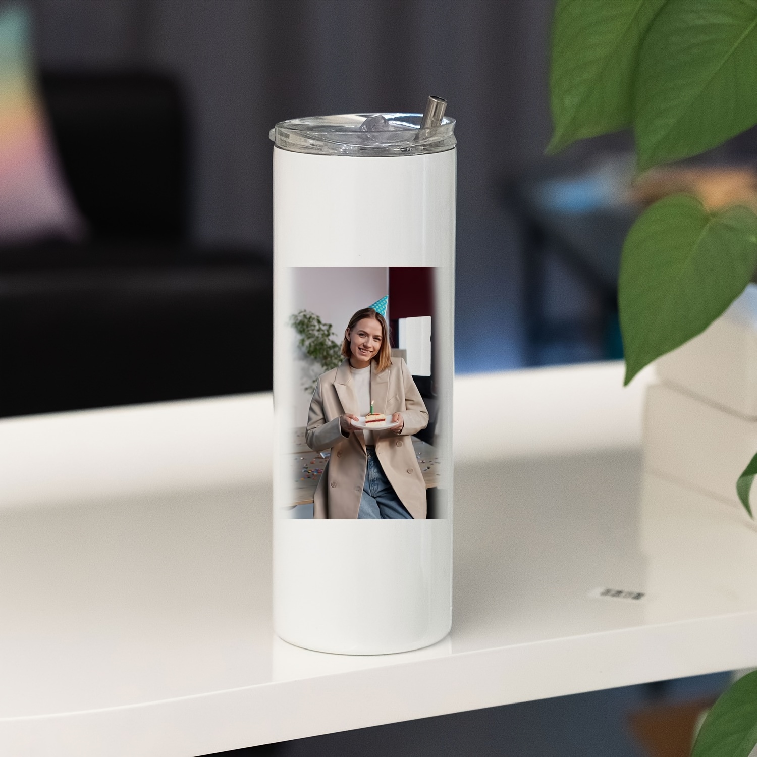 TEMU 20 Oz Skinny Tumbler With Straw Travel Mug White Suitable For Gifts And Special Occasions Men's And Women's Sports Bottles