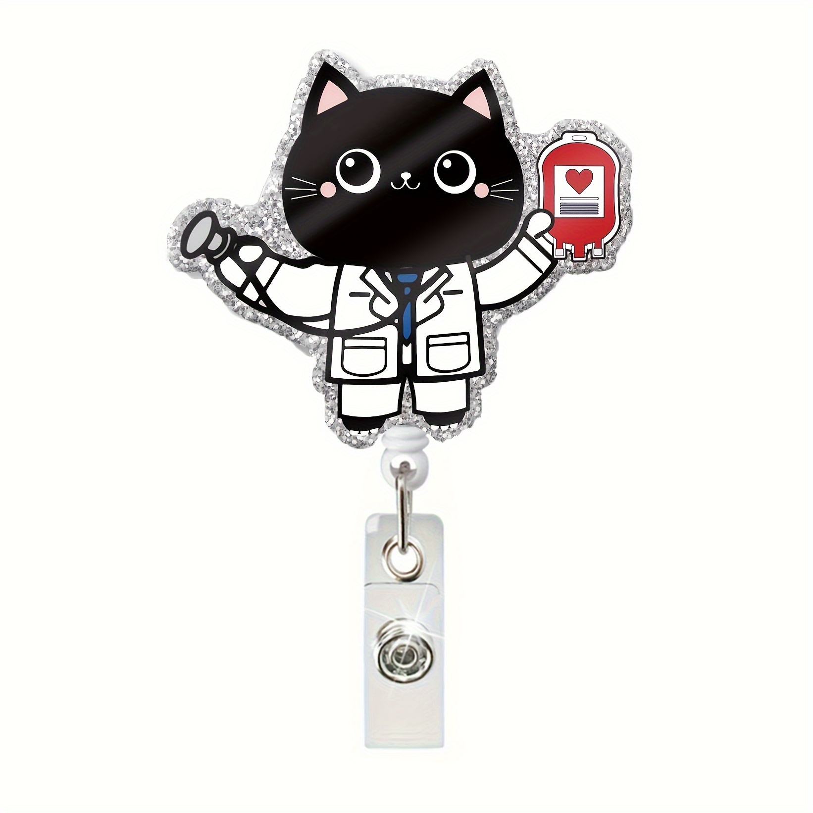 1pc Retractable Cat Scan Badge Reel with Clip Funny Black Glitter Cat Badge Holder Gift for Doctors Nurses ct Scan Technologist ct Tech Radiologist