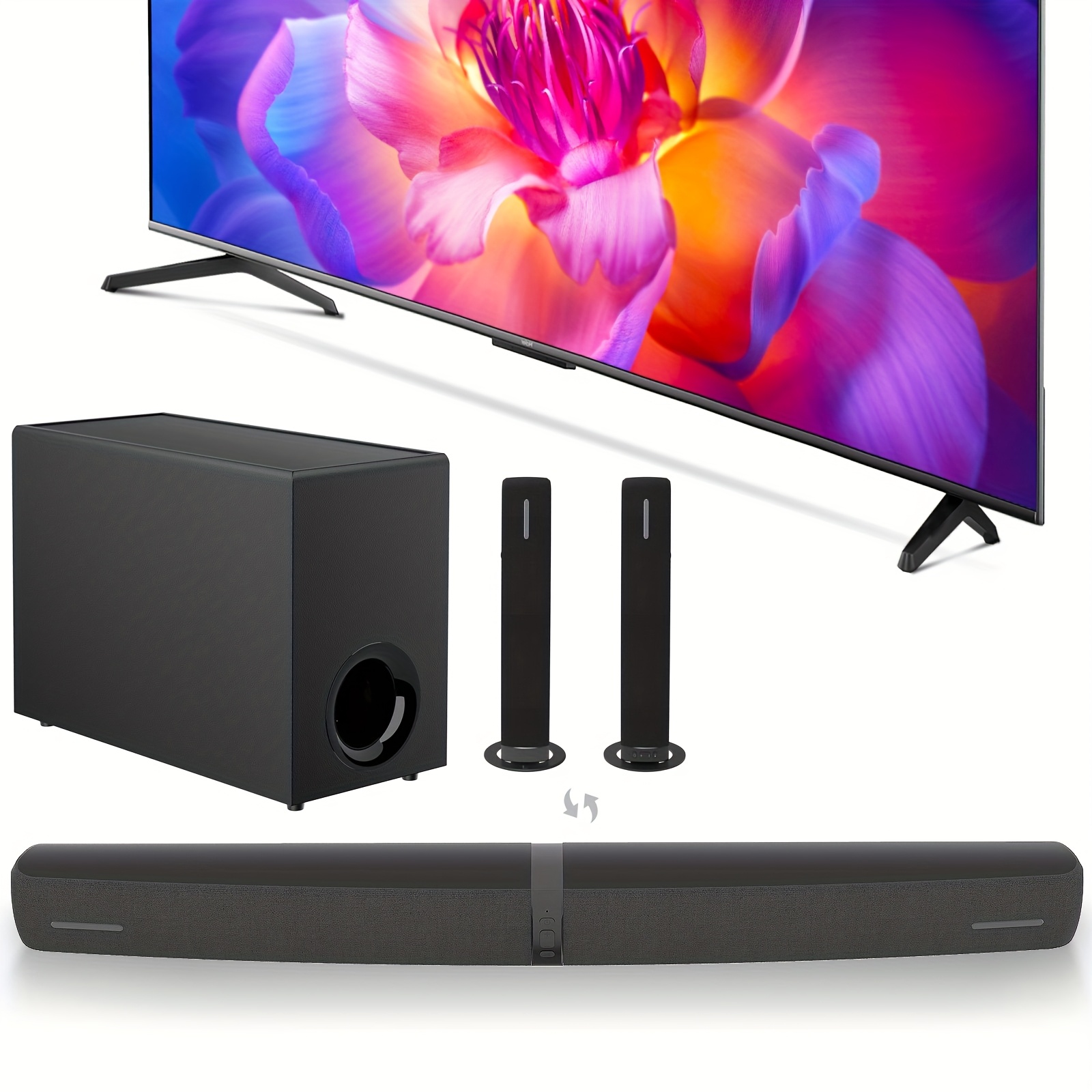 TEMU Barre de Son avec Caisson de Basses, Barre de Son pour Téléviseur Intelligent, Barres de Son Détachables avec Basses Profondes Réglables & du