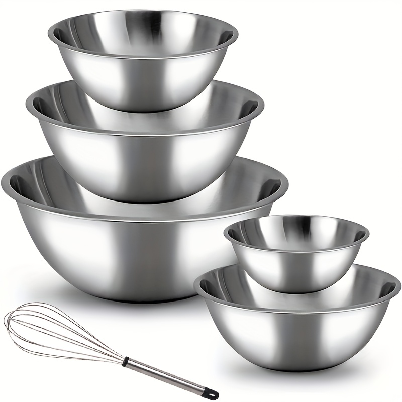 TEMU 5pcs Stainless Steel Mixing Bowls Stainless Steel Mixing Bowl Set - Easy To Clean, Nesting Bowls For Space Saving Storage, Great For Cooking, Baking, Prepping