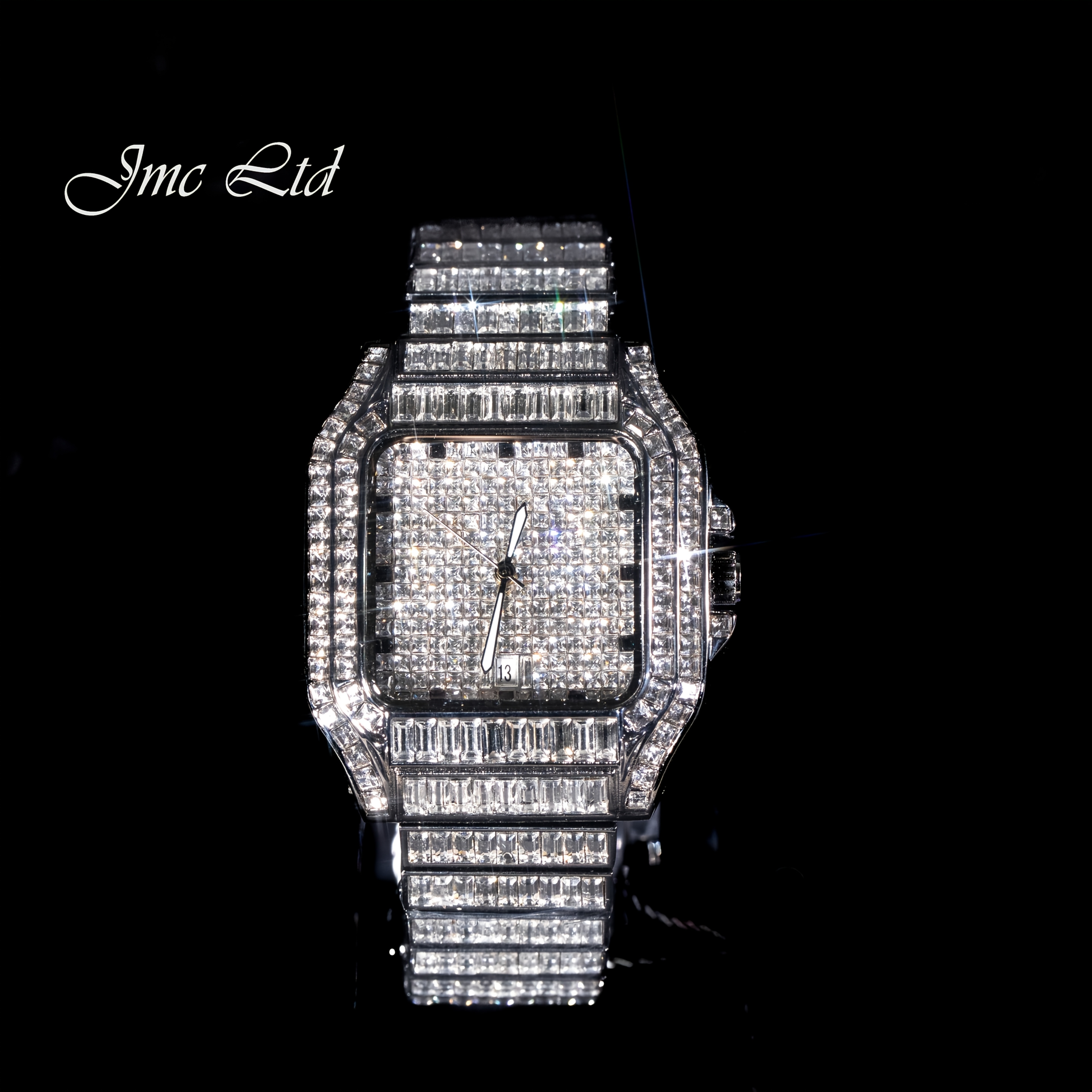 Luxury Hip Hop Square Watch Full Rhinestone Stage Performance Wristwatch, Geometric Glow-in-the-Dark Dress Watch for Christmas Thanksgiving Valentine's Gifts