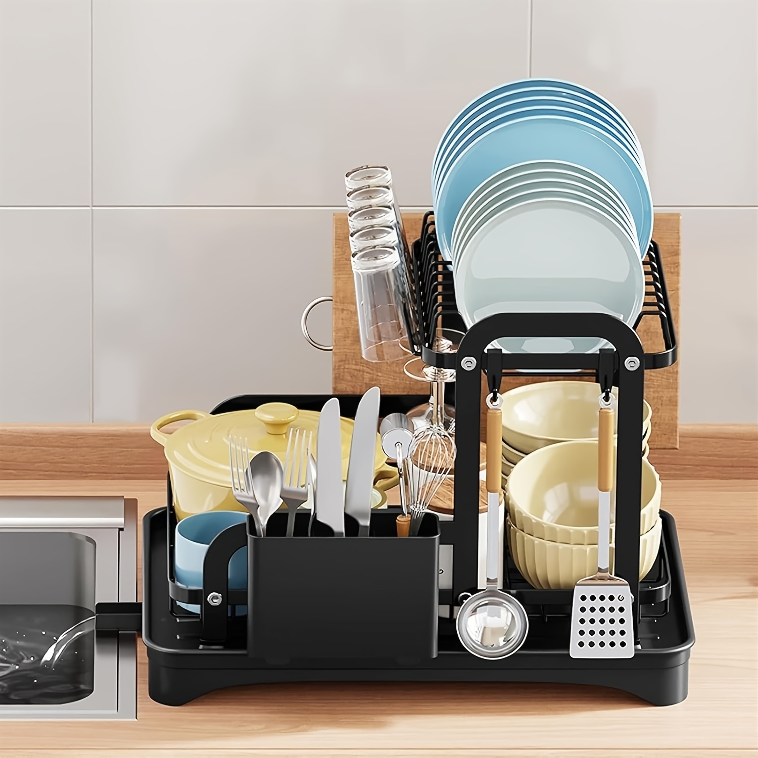 Sink Dish Drying Rack Expandable Height Length Snap Design 2