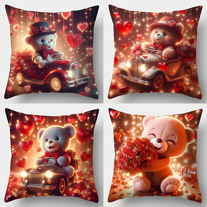 

4pcs Set, Valentine's Day Pillowcase, Pillowcase, 17.7" X 17.7", Single-sided Print, Valentine's Day Decoration, Sofa Lumbar Cushion Cover, Pillowcase Without Pillow Core