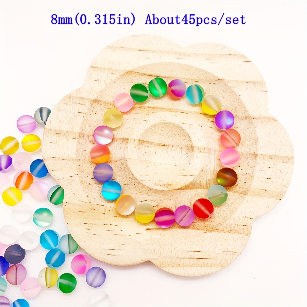 Image of 6/8mm 60/45pcs Aurora Artificial Artificial Crystal Loose Beads, Round Loose Halo Beads, Frosted Beads. For Diy Phone Straps, Necklaces, Jewelry Stringing, Festive Accessories.