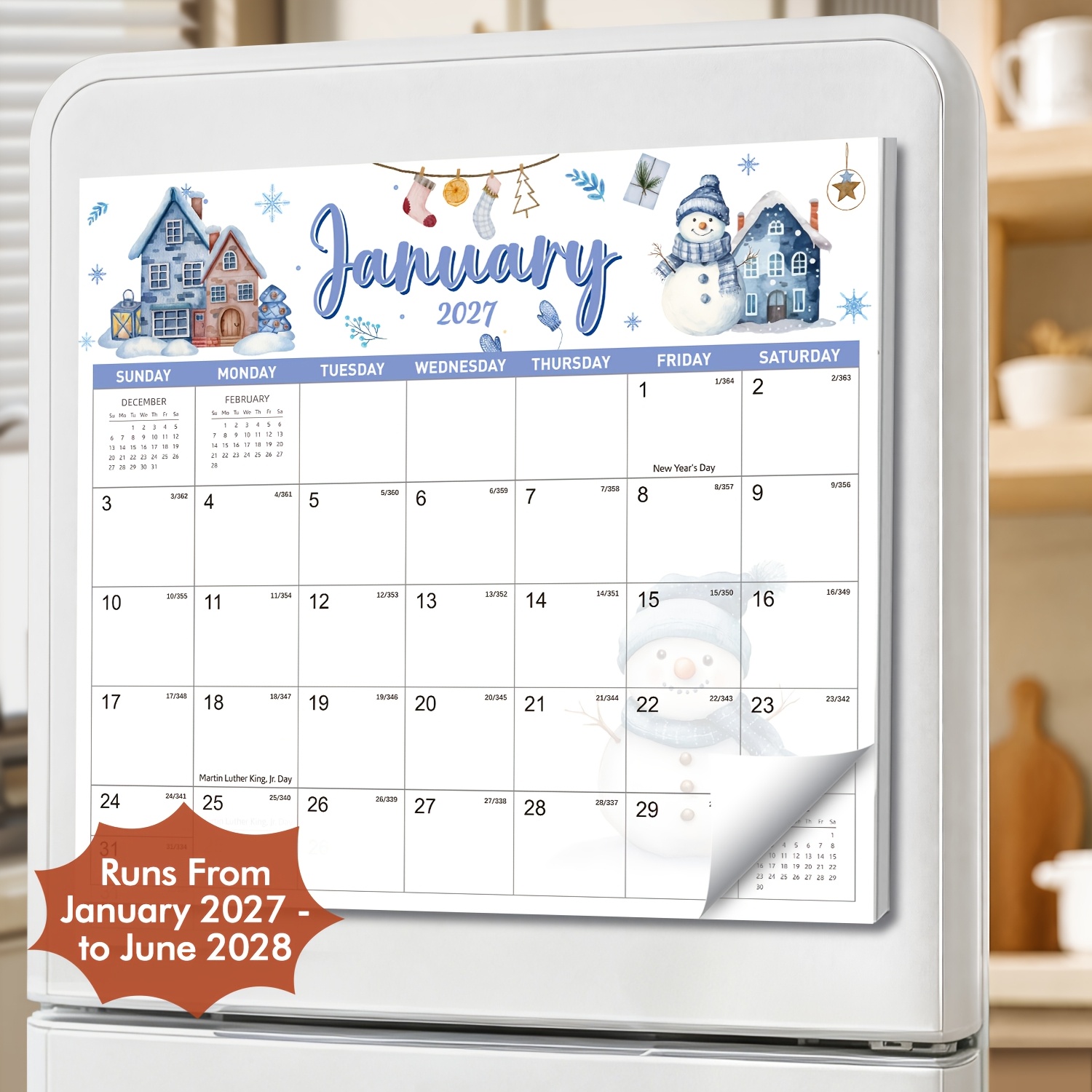 TEMU Calendrier Magnétique 2027-2028, 2027 - Juin 2028, Agenda Mensuel de Bureau pour Femme/Homme, Organisation, Jours Fériés, Dates Juliennes, Pages