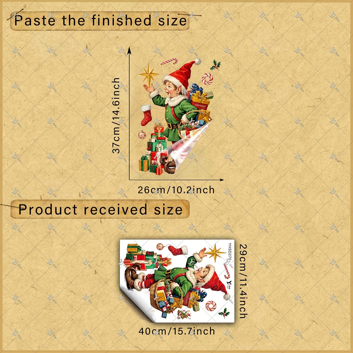 TEMU 2d Flat, 1pc 2d Flat Printed Christmas Elf Gift Christmas Tree Snowman Stocking 30*40cm Window Stickers, Creative Diy Self-adhesive Removable