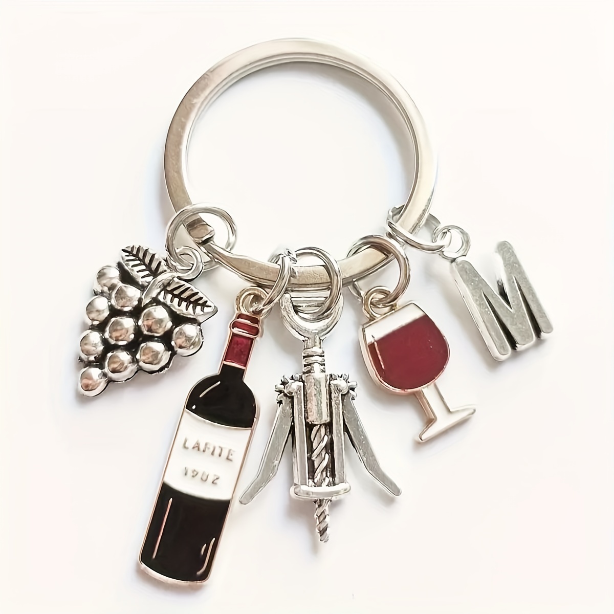 Creative 26-letter Keychain Wine Opener Wine Glass Grape Pendant Keychain