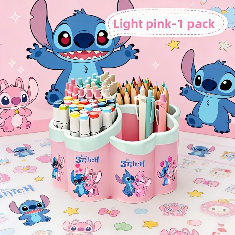 TEMU New Stitch Rotating Pencil Holder, Ultra-large Capacity Desktop Stationery Portable Storage Box, Cute Stitch Character Design, Design, Suitable