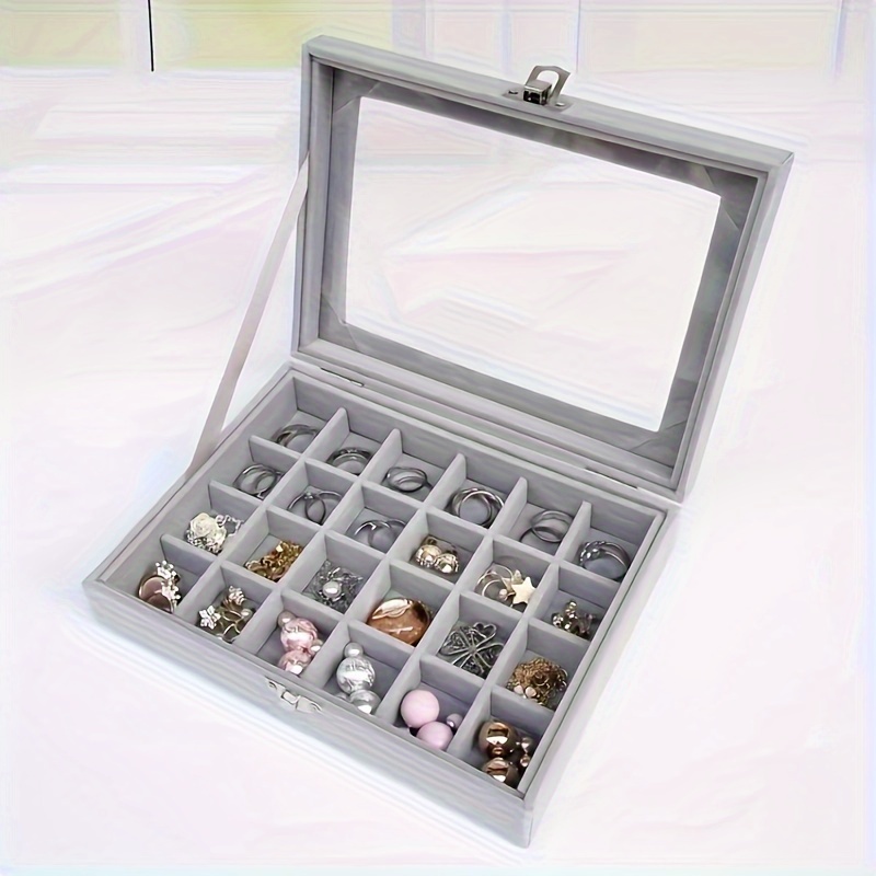 

1pc Flip-top Premium Gray Simple Dust-proof Jewelry Storage Box, Ring, Necklace, Earrings, Bracelet Storage Box