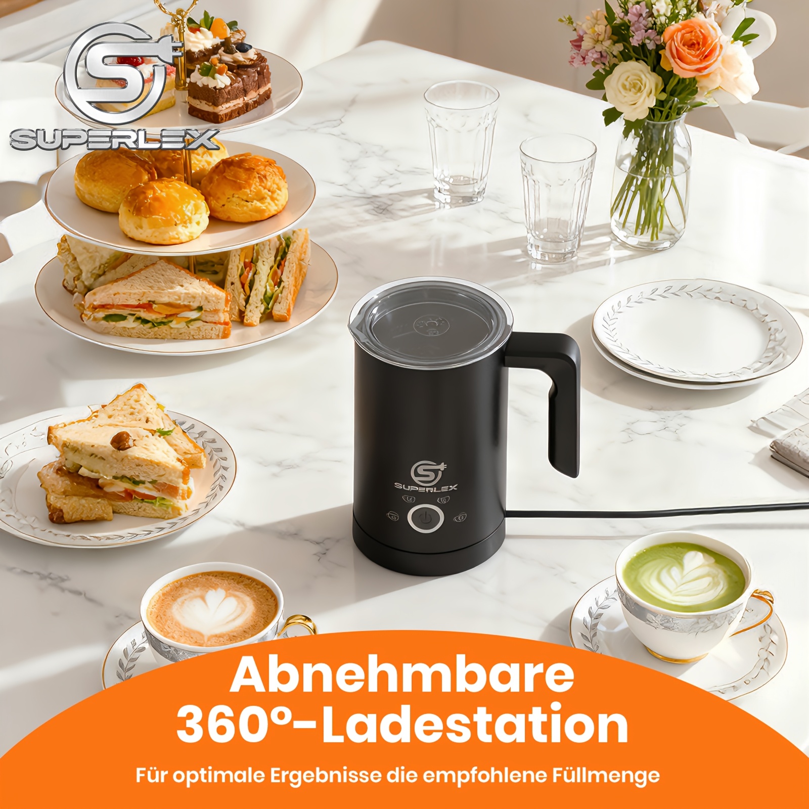 E-shop SUPERLEX 4-in-1 Elektrischer Automatischer Milchaufschäumer Dampftherde für Heiße oder Kalte Schokolade, Latte, Cappuccino &