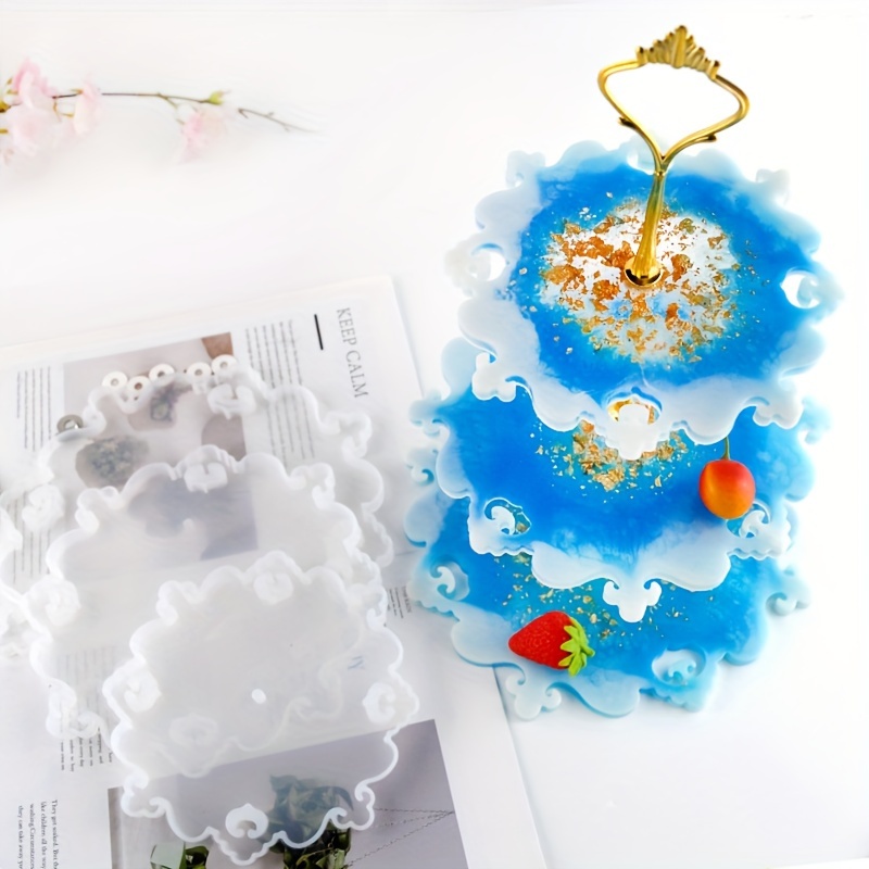 

3 Layer Tray Silicone Mold, Resin Tray Mold Kit With Metal Stand, Resin Mold Silicone For Home Decor Party Craft Display Jewelry Stand Dessert Tray Fruit Tray