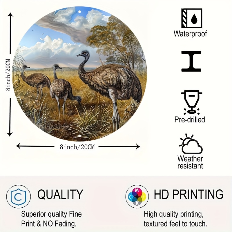TEMU 2d Flat, 1pc Wildlife Metal Wall Decor - Vintage Emu & Ostrich Birds, Durable Bird Sign With Pre-drilled Holes, Waterproof / Decoration Suitable
