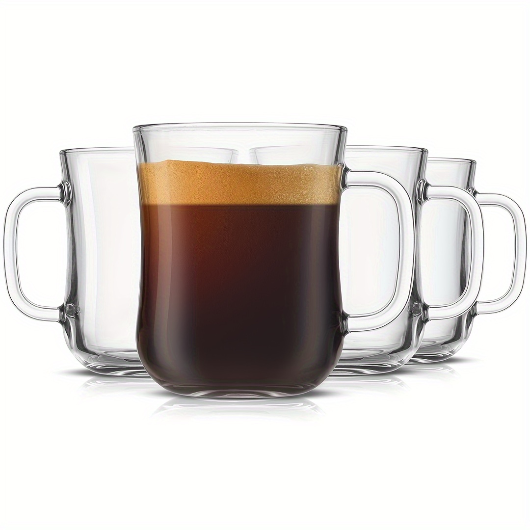 

4pcs Set 12oz High Borosilicate Glass Coffee Mugs With Handles - Cappuccino, Latte, Iced - Dishwasher Safe, Reusable, High-quality