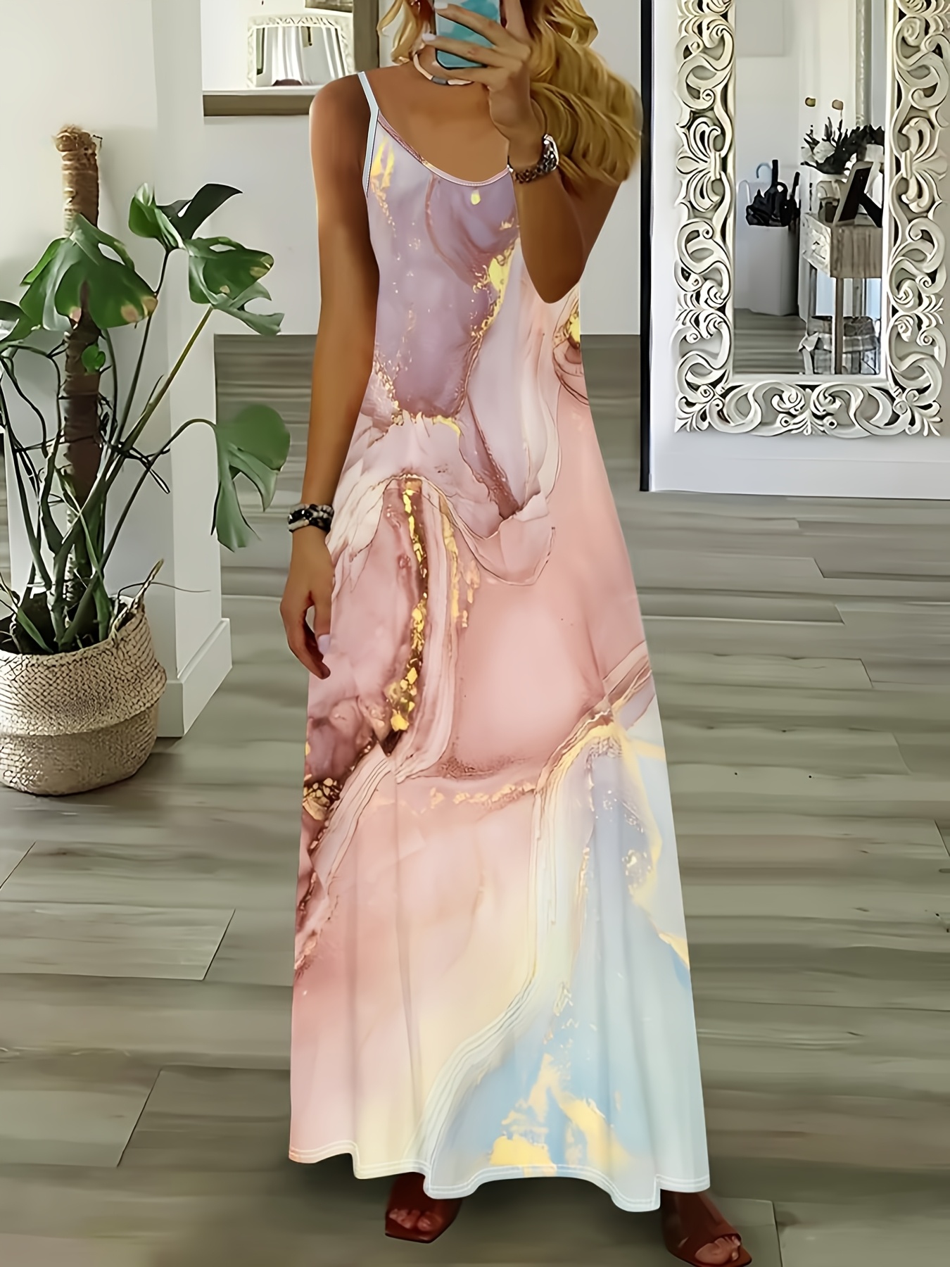 elegant marble print halter neck maxi dress perfect vacation - Temu  Mauritius