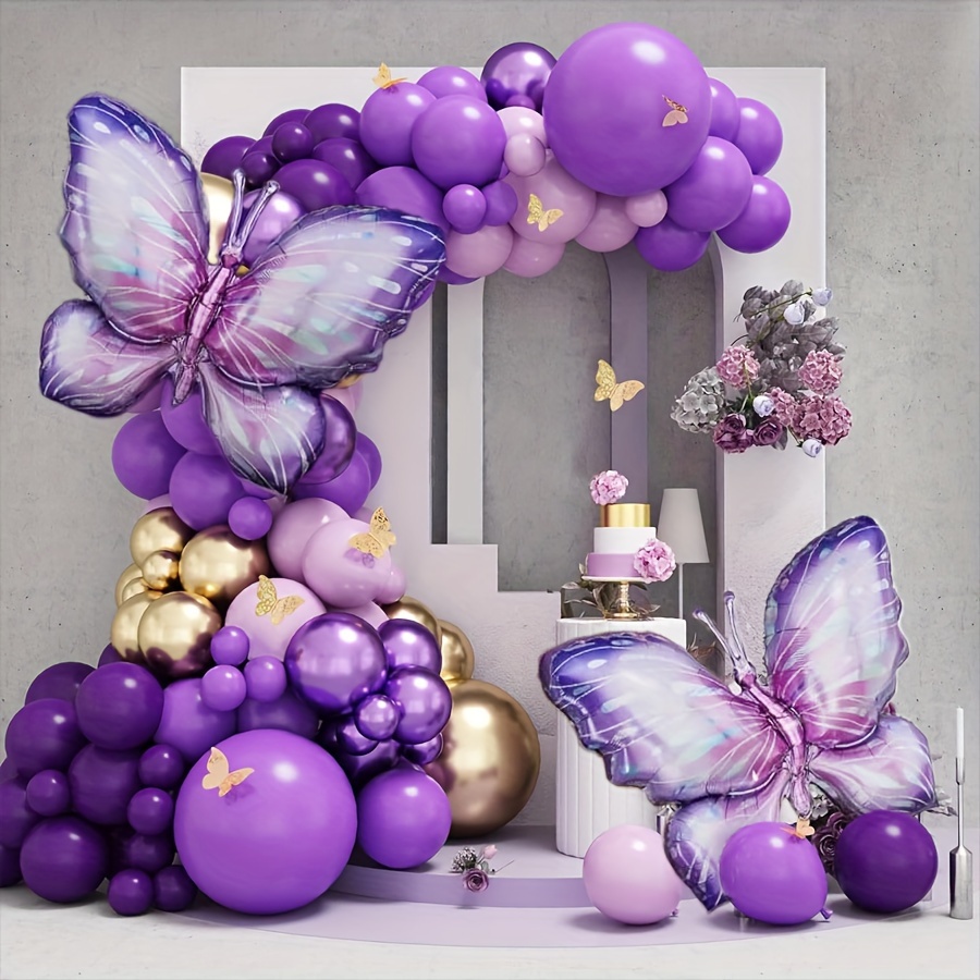 

162pcs Purple Butterfly Theme Balloon Garland Arch Set, With Butterfly Foil Balloons 12 3d Butterfly Stickers Metal Purple Balloons For Birthday Party Bridal Wedding Shower Decoration