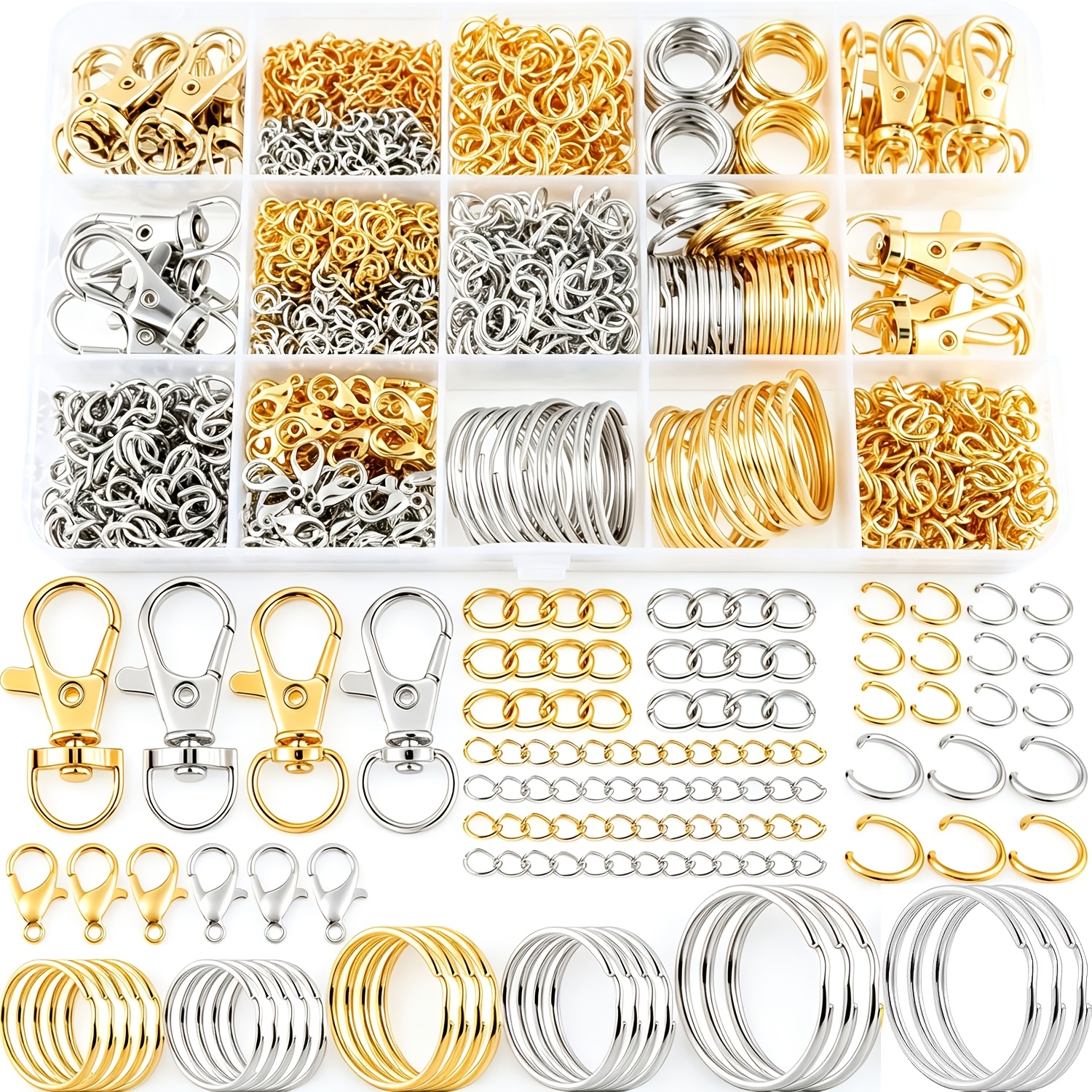 TEMU Kit de porte-clés 1340 pièces, comprenant des porte-clés, des fermoirs à pince à , des porte-clés, des anneaux de jonction et des chaînes
