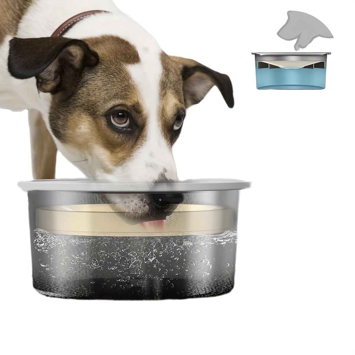 Innovative 2L 67.63oz Dog Water Bowl With Anti Spill Design Stainless Steel Slow Water Feeder Convenient Portable Pet Water Dispenser For Dogs Traveling Or Outdoor Activities