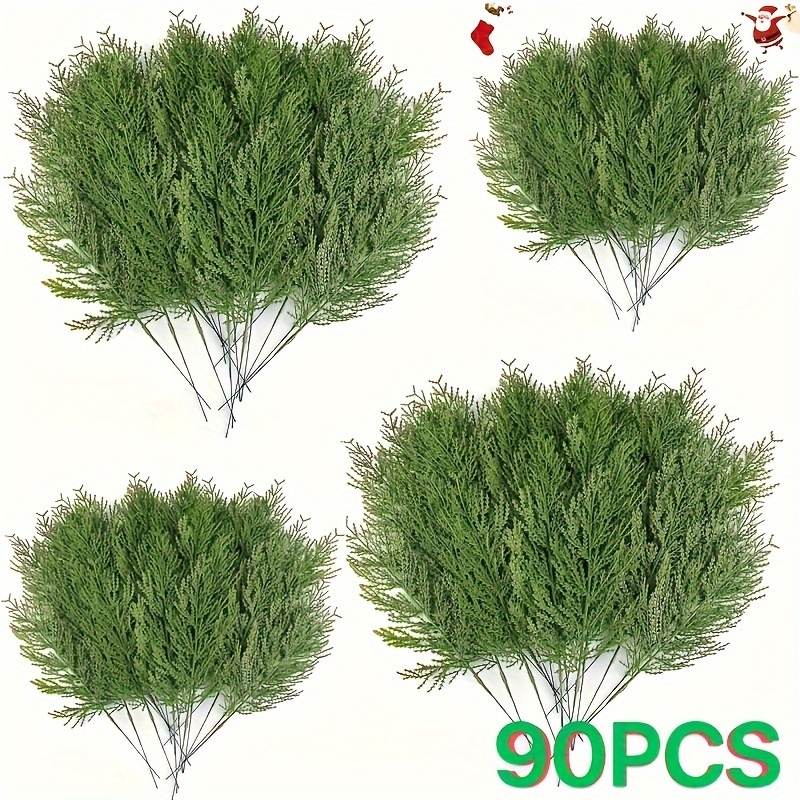 

90pcs Realistic Artificial Pine - " Greenery Stems For Diy Christmas & Holiday Decor, Plastic Cedar