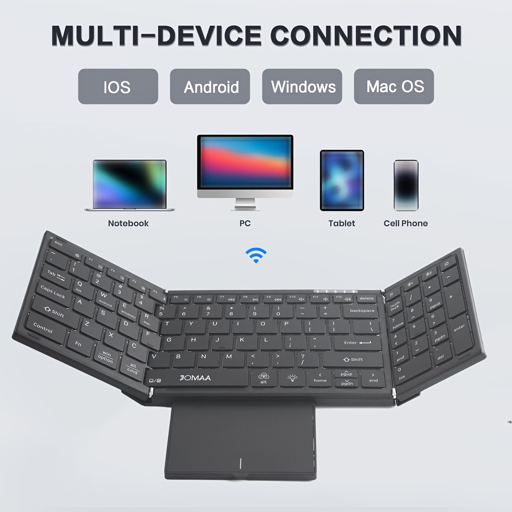 Jomaa RGB Backlit Foldable Keyboard with Wireless And USB Wireless Connectivity, Full Size with Touchpad And Numeric Keys, Rechargeable