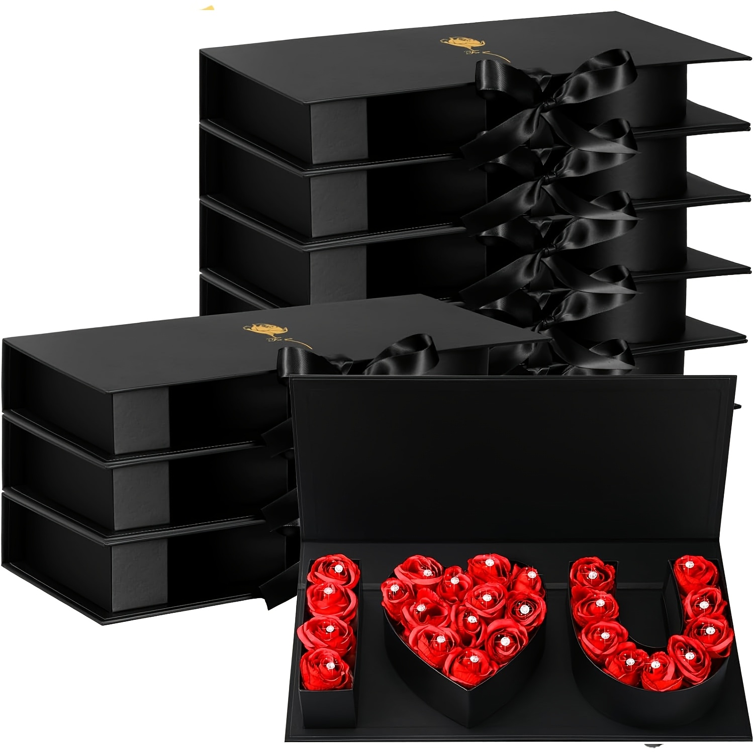 

1pc Valentine's Day "" Flower Gift Box With Ribbon – Elegant Black & For Weddings, Day, Birthdays, And Romantic Occasions (flowers Not Included), Valentines Decorations