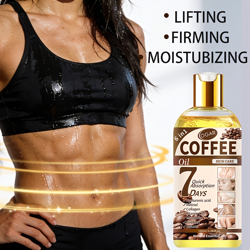 Ulei de îngrijire corporală cu cafea 6-în-1, bogat în ulei de cafea, retinol, colagen, vitamina C, vitamina E și alte nutrienți, bucură-te de masaj stil spa acasă, hidratare profundă, fermitate, luminozitate, potrivit pentru toate tipurile de piele, convenabil pentru acasă și călătorii