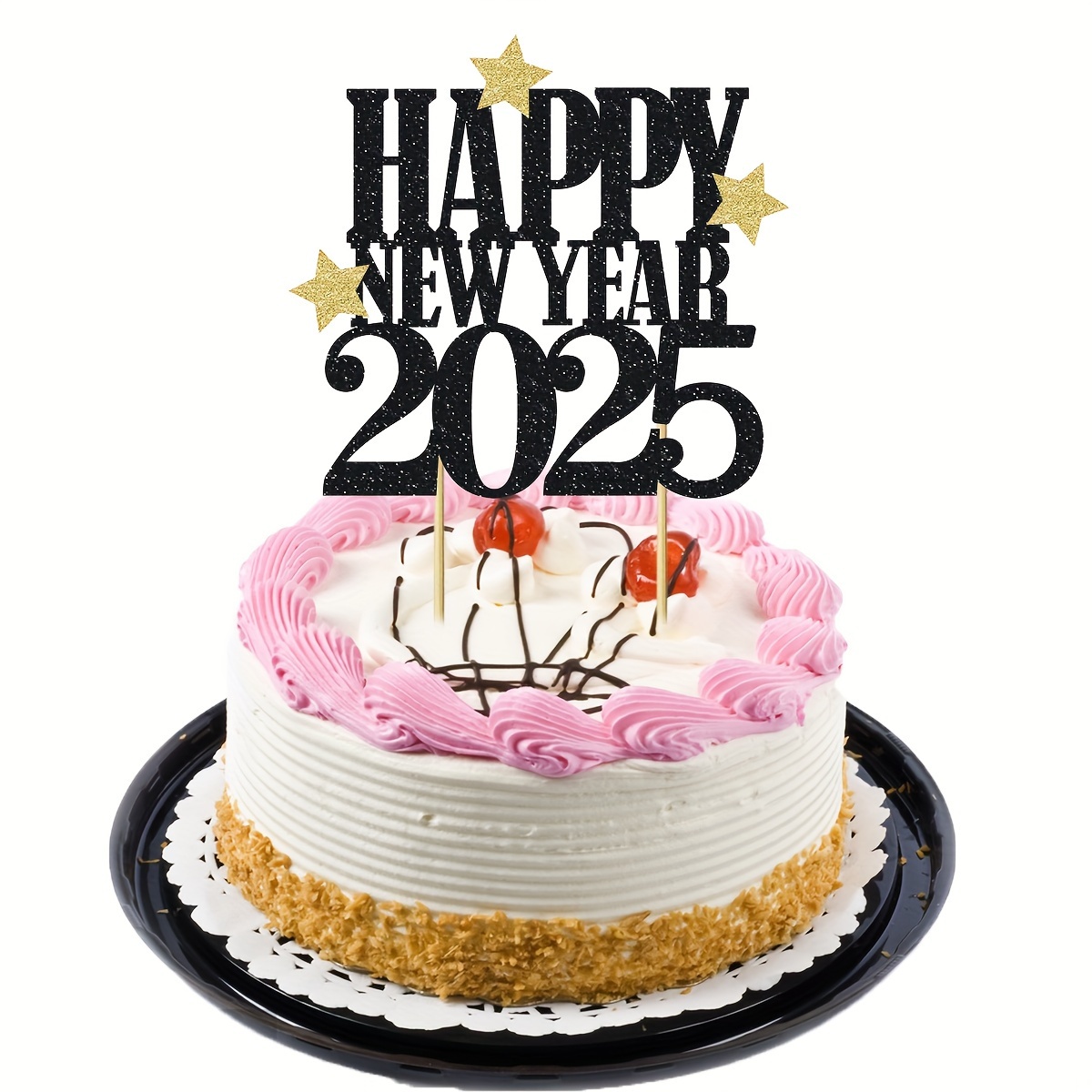 

1pc Bamboo Happy New Year 2025 Cake Topper With - Non-electric Cake Decoration For New Year's Eve Party, Birthday & Celebrations