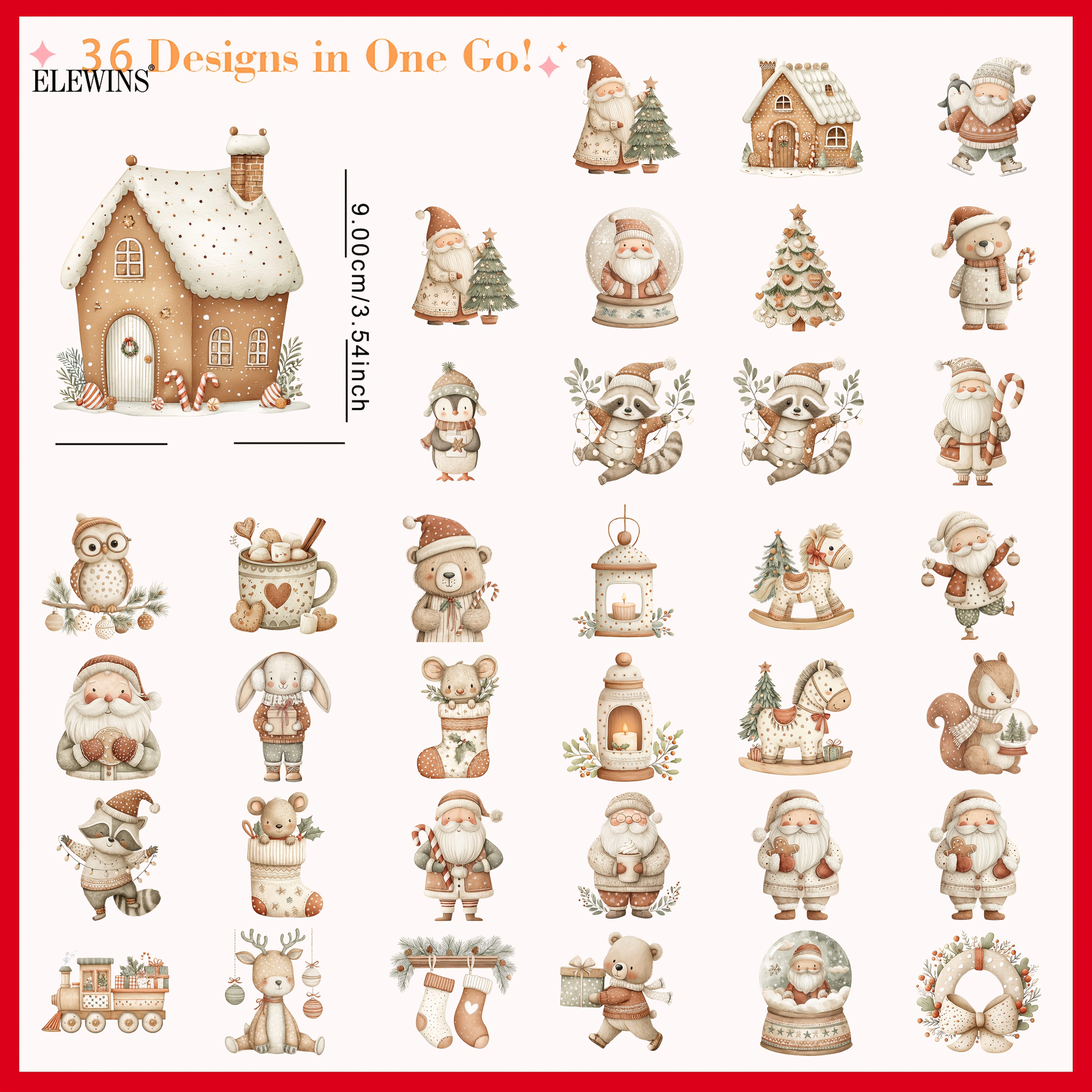 TEMU 36pcs ELEWINS Adesivi Termoadesivi per Natale - Sticker in per Stampa a Caldo con , , Pupazzi di , Omini di Pan di Zenzero, - Autoadesivi per