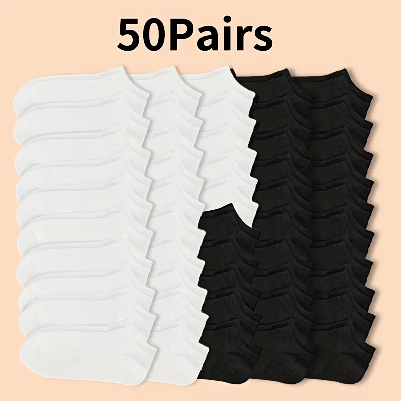

50 Pairs Men's & Women's Socks, Black/white/gray, No-show Ankle Socks, Disposable, Odor-resistant, Moisture-wicking, Thin Summer Boat Socks