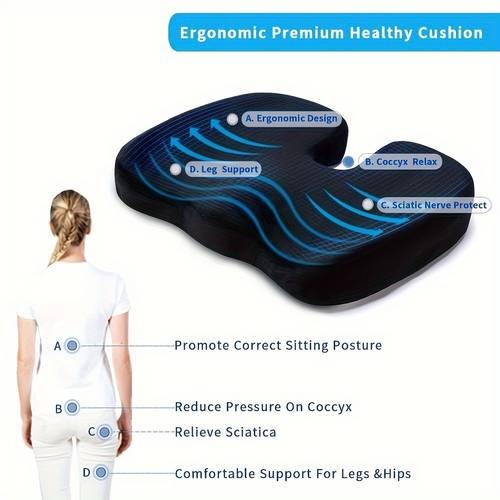 ergonomic tailbone relief gel seat cushion non slip washable memory foam with solid back hand control elevating feature for and wheelchair use