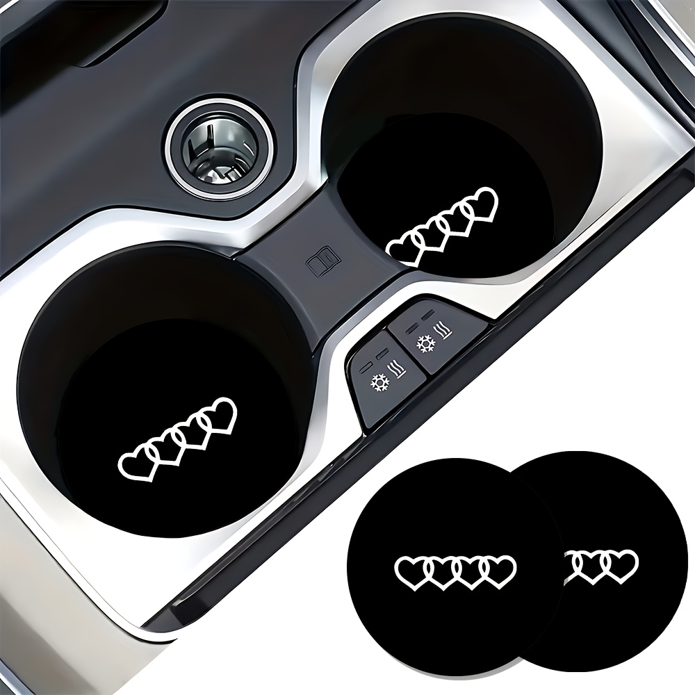 E-shop Ein Paar herzförmige Untersetzer mit vier Ringen, entwickelt für Getränkehalter im Auto, leicht zu reinigen und stilvoll, für die meisten