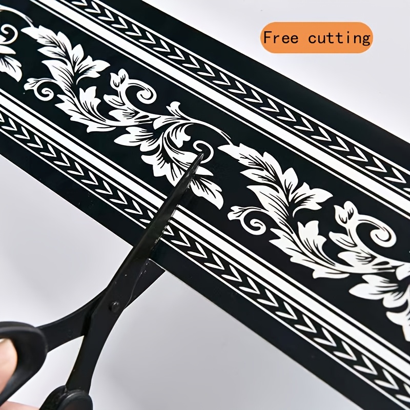 Amhao 3D Floral Embossed Wallpaper Border – Peel & Stick Wall Tile Trim For Bathroom, Kitchen Backsplash, Black, 3.9" X 196"
