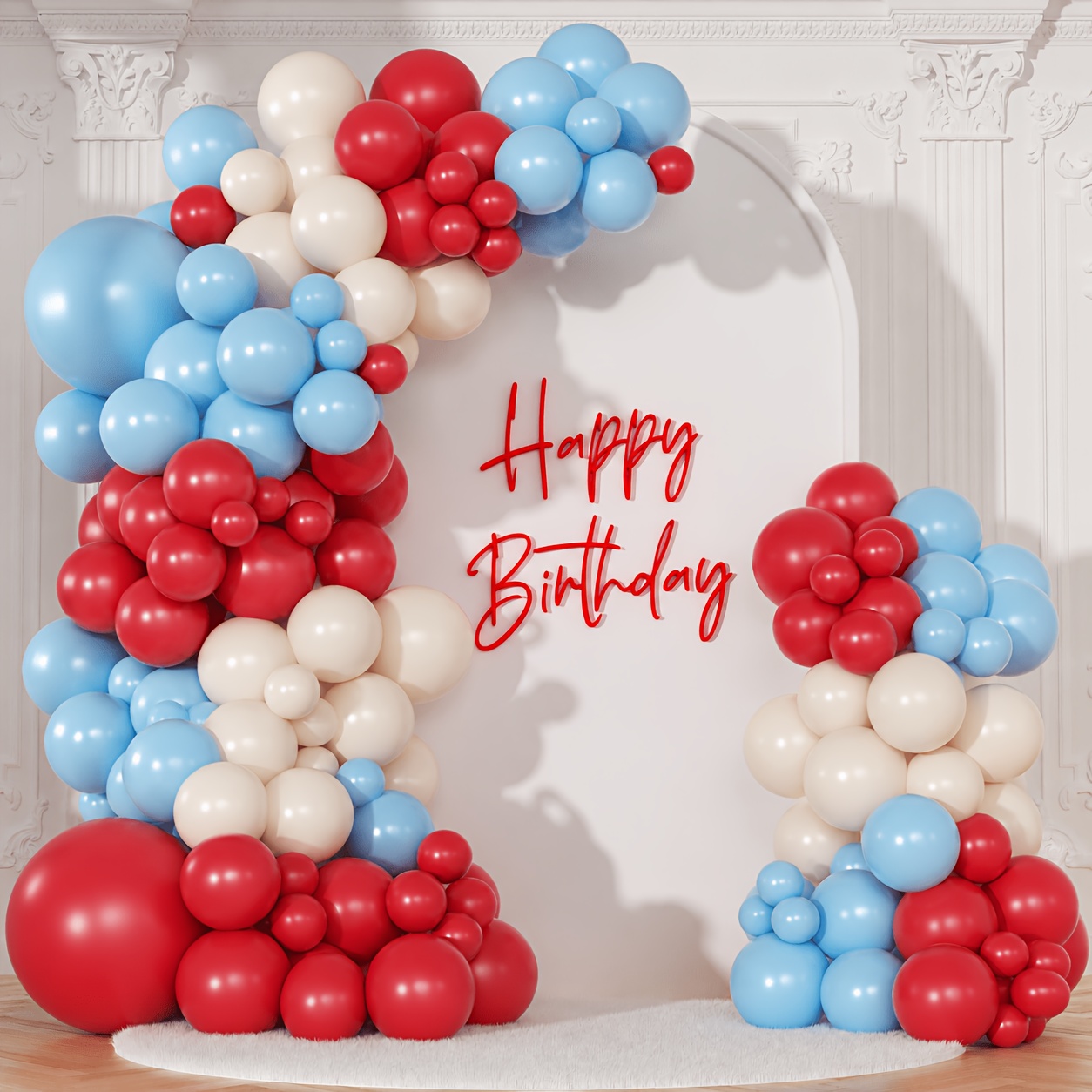 TEMU Kit per ad di palloncini , blu chiaro e sabbia, kit per di palloncini con palloncini in lattice, nastro, catena di palloncini e punti di colla