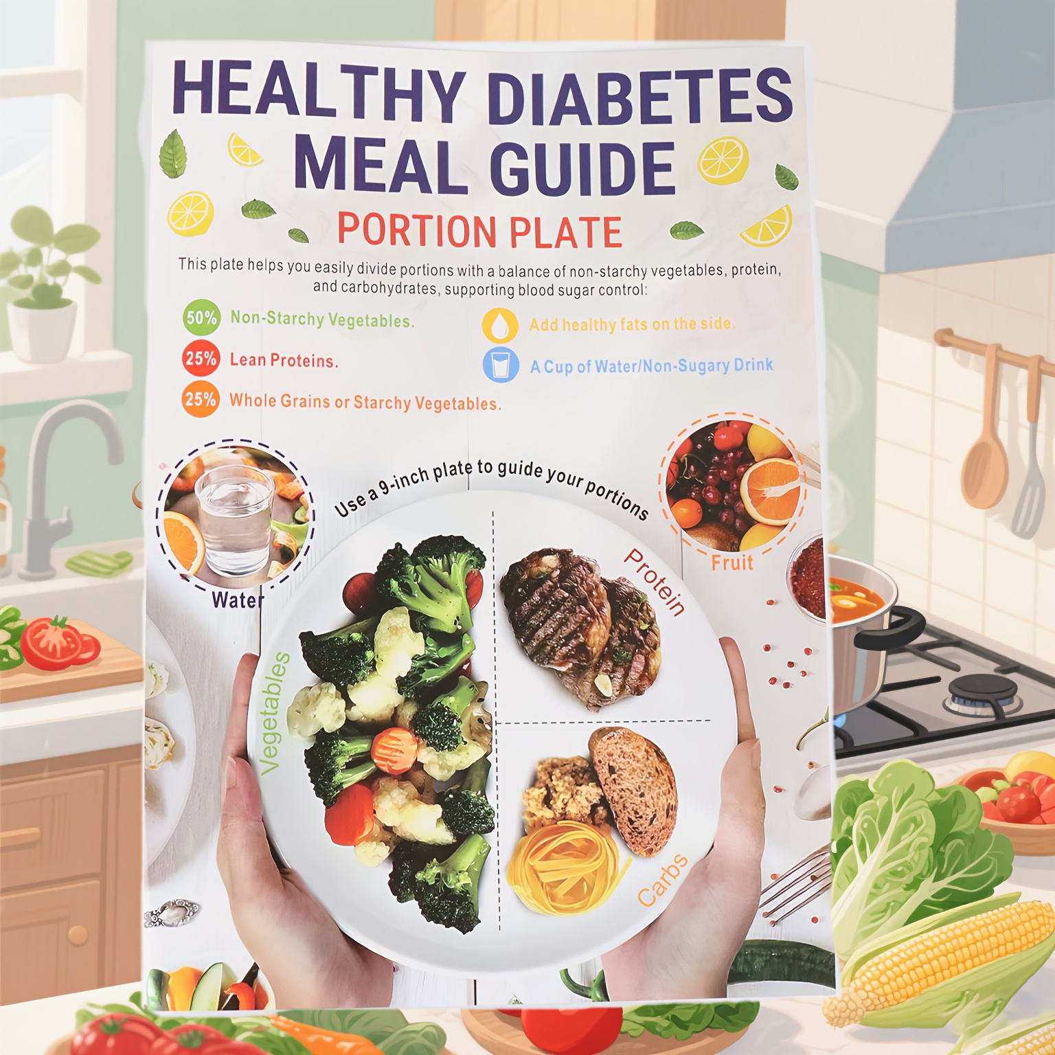 Type 2 Diabetes Diet Guide, Diabetes Food Chart & Shopping List, Carbohydrate Counter, Protein and Fat Tracker, Suitable for Daily Meal Management and Education, Healthy Eating Awareness | Structured Layout | High-Quality Paper Material