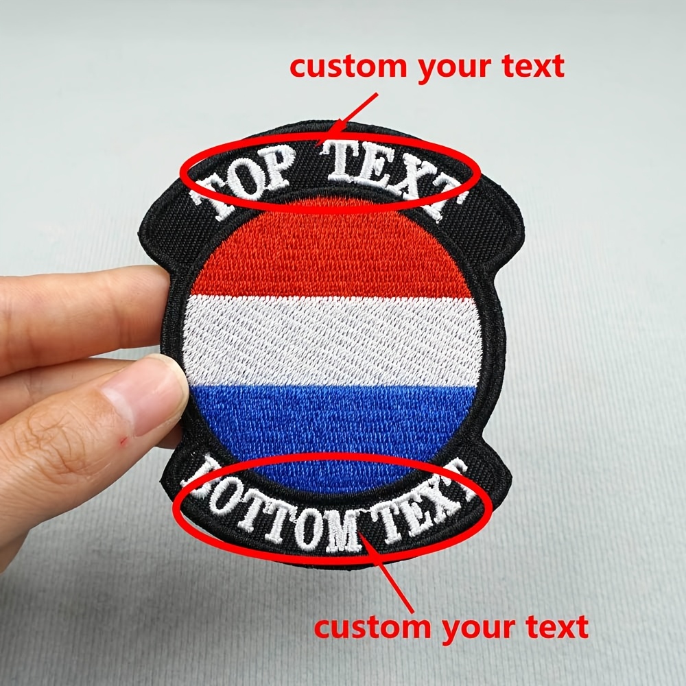 TEMU 1 Onregelmatige Vlag Gepersonaliseerde Geborduurde Patch, Gepersonaliseerde Naam- en Tekstbadge/armband met Smeltlijm, Vilt Achterkant en Haak,