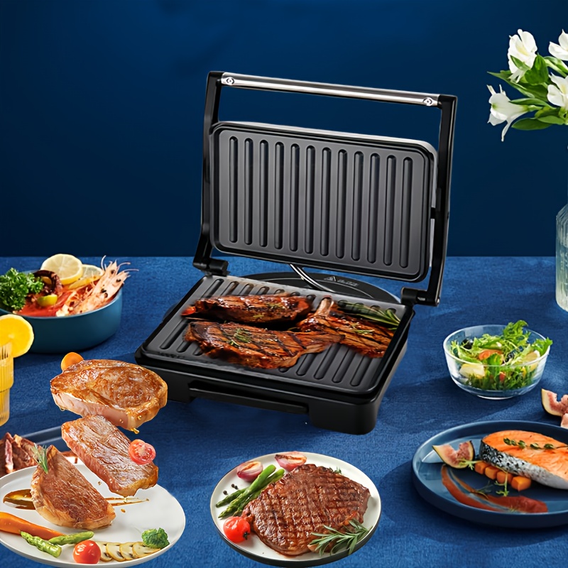 TEMU Home Kitchen, Black Square Double-sided Heating Barbecue Machine, Panini Toaster, Steak Grill, Sandwich Machine, Waffle Maker, Heated Electric Pancake Maker, Grilled Sausages And Hamburgers.