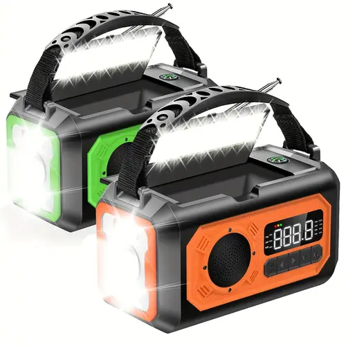 2 pack 12000mah portable emergency weather radio hand crank radio am fm radio solar radio with 2 solar panels 3 charging sos alarm 3 mode flashlight phone charger reading lamp