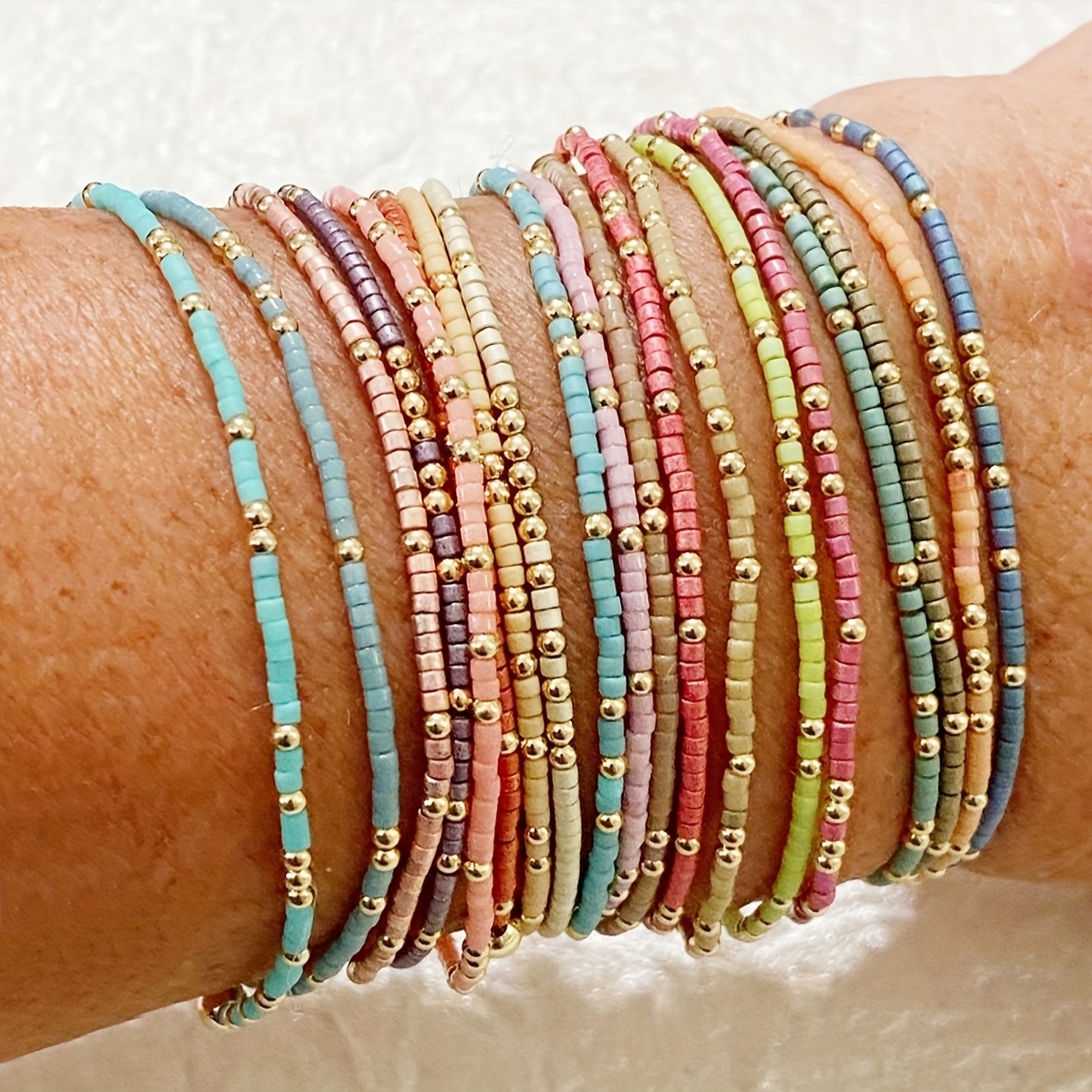 Versatile 19 Piece Beaded Bracelet Set, Mixed Glass and Plastic Beads