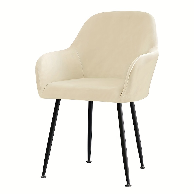 TEMU 1pc Silvery Fox Velvet Satin Elastic Dining Chair High Armrest Cover