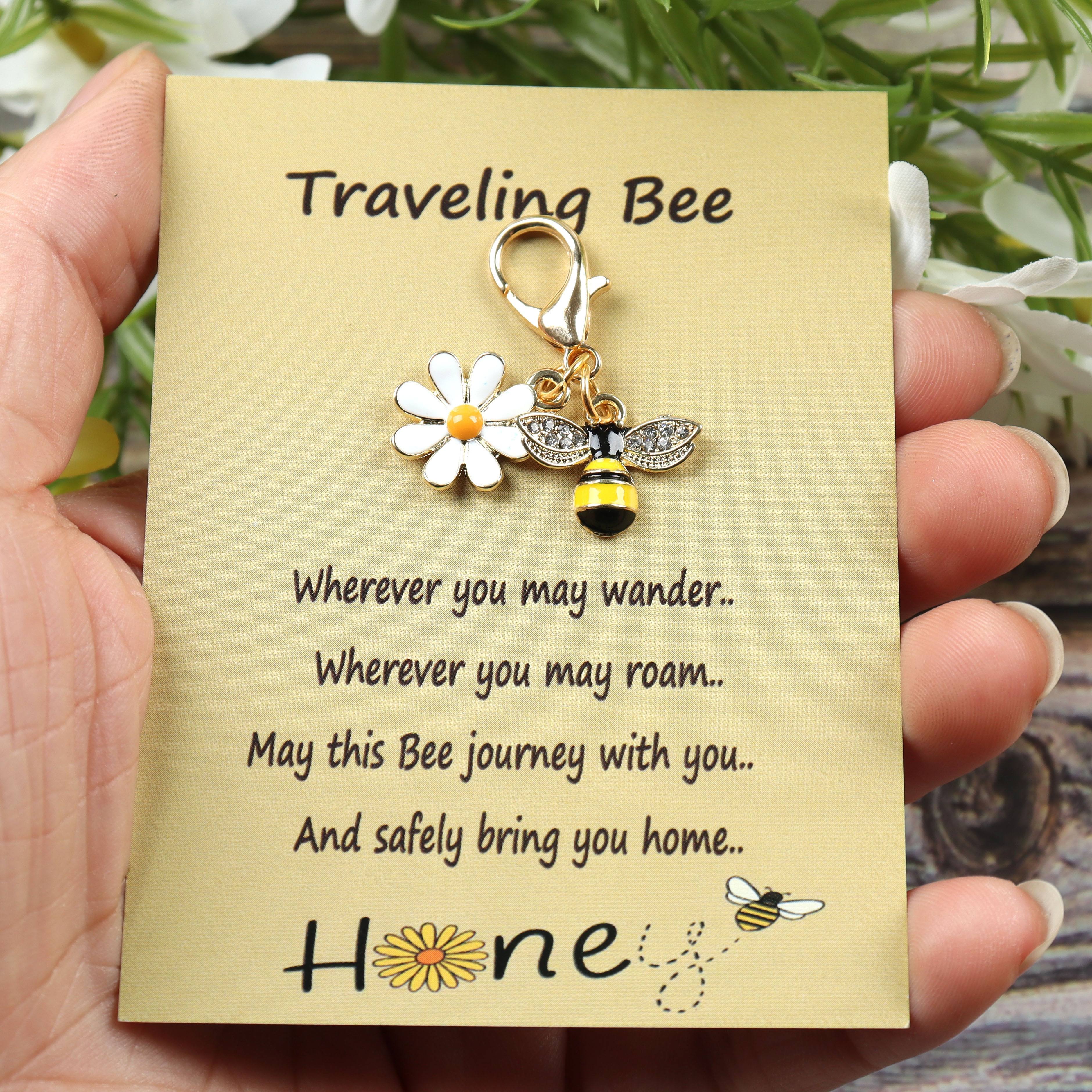 

Cute Zinc Alloy Traveling Bee & Daisy Flower Keychain With Unplated Precious Metal, Mini Charm Keyring With Inspirational Poem Card, Ideal Gift For Birthday - Non-braided, Purple