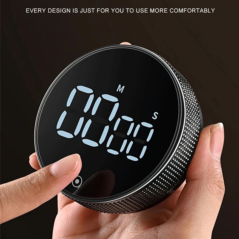 TEMU 1pc Magnetic Digital Kitchen Timer With Led Display, Rotary Knob Control, Countdown And Stopwatch, Memory Function, Silent/alarm Mode, Magnetic