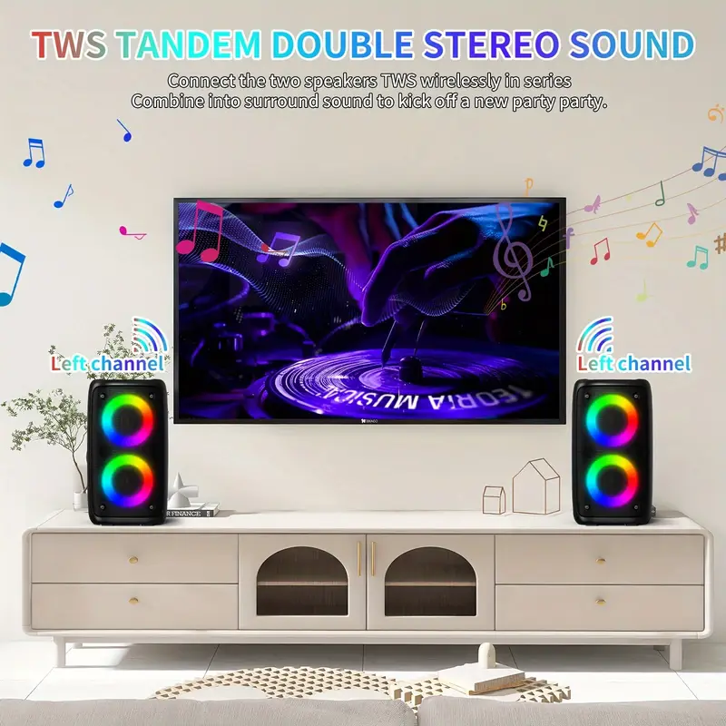 portable wireless speaker with microphone big stereo subwoofer tws aux support rechargeable battery holiday halloween christmas for outdoor party singing details 6
