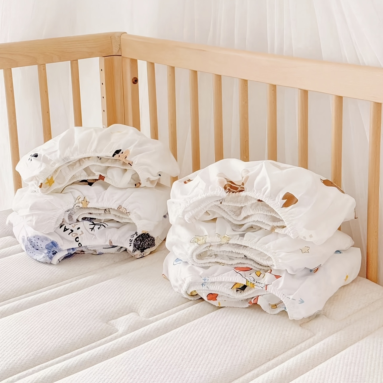 Baby Bedding Set White Cotton Crib Sheet Bedside Crib Fitted Pcs