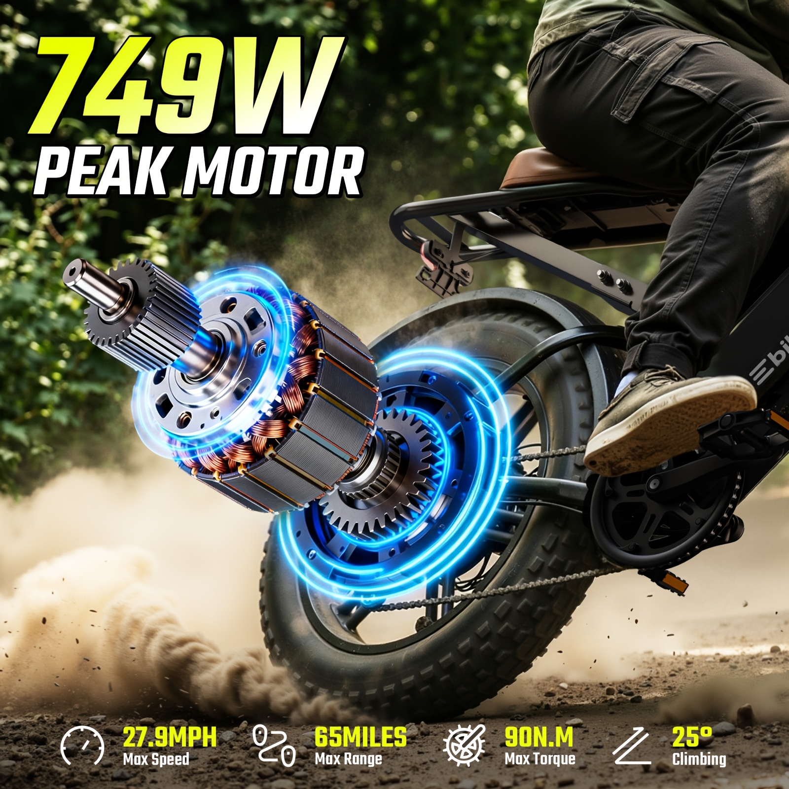 27.9 miles per hour electric bicycle, adult model, 749 watt motor, 48 volts 15  -hour battery, 20 inches   inches wide tires, full suspension   design, as a gift for family   Product details 2